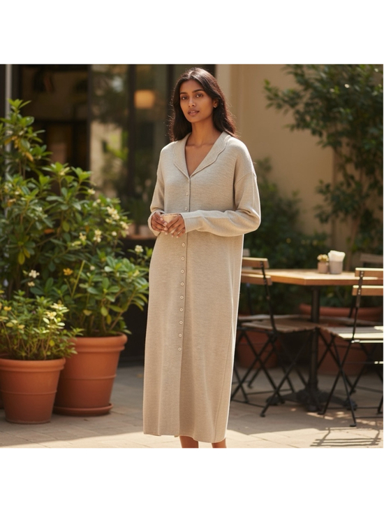 None Dresses & Skirts - Vintage Tan Button Front Maxi Sweater Dress Size L